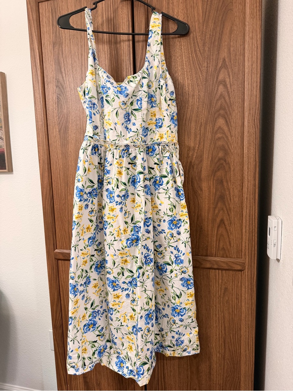 Floral Sleeveless Midi Dress in Blue & Yellow